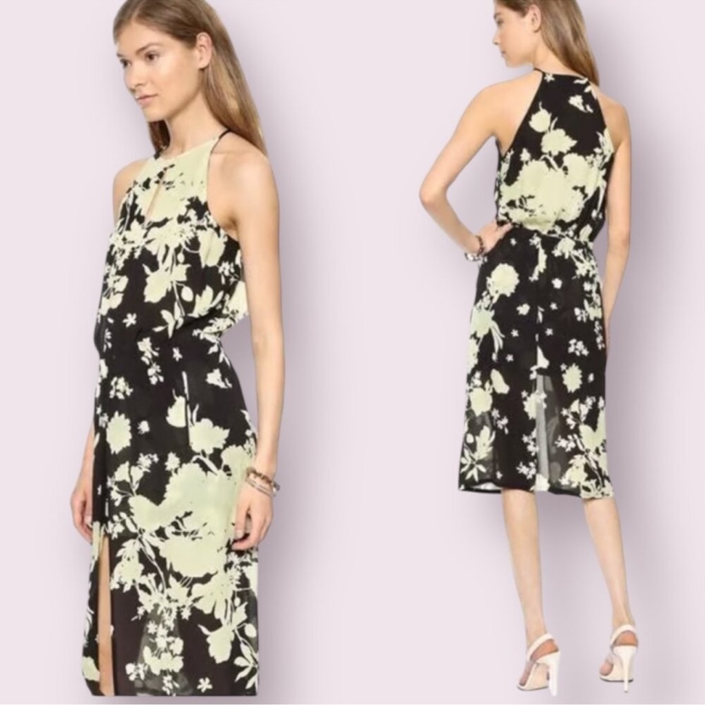 A.L.C. Lucy Floral Silk Cold Shoulder Midi Dress